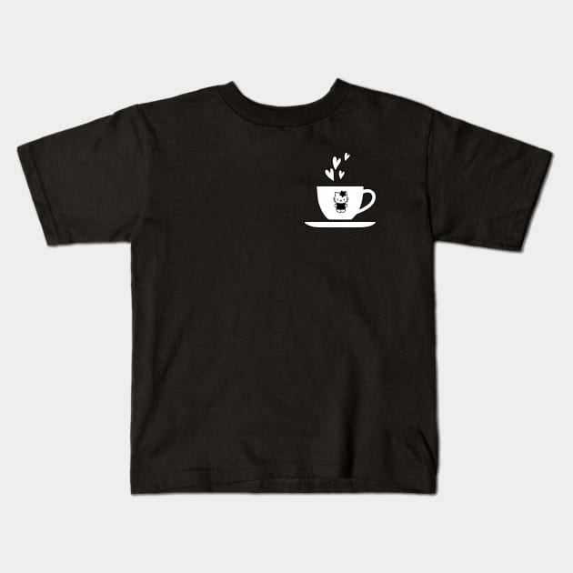 kitty white, Funny coffee cup, coffee lovers gift, coffee gift, coffee cozy, birthday, cafeteria’s stickers, fashion Design, restaurants and laptop stickers, lovely coffee cup with Kitty cat inside Kids T-Shirt by PowerD